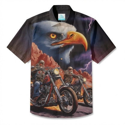 LeosWare® Men's Hawaiian Shirt Short Sleeve Button-up Breathable & Quick-Dry Aloha Thundering Motorcycle And Soaring Eagle