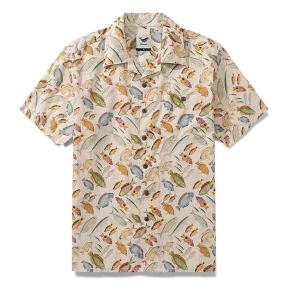 Hawaiian Shirt For Men Dancing Fish Shirt Camp Collar 100% Cotton