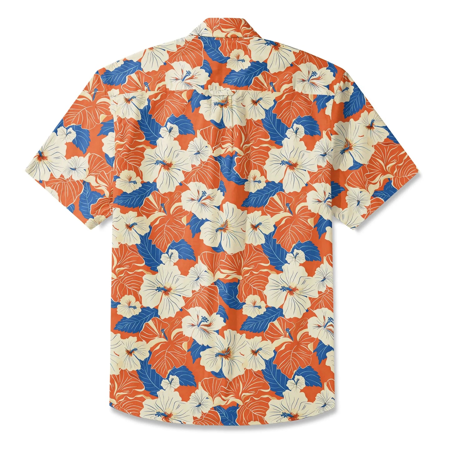LeosWare® Men's Hawaiian Shirt Short Sleeve Button-up 100% Cotton Orange Aloha Orange Blue Hibiscus Whispers
