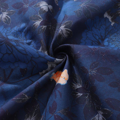 Dark Blue Hawaiian Shirt For Men Peony Shirt Camp Collar 100% Cotton Shirt