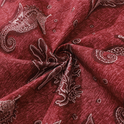 Red Hawaiian Shirt For Men Seahorses Shirt Button-down Short Sleeve 100% Cotton Shirt