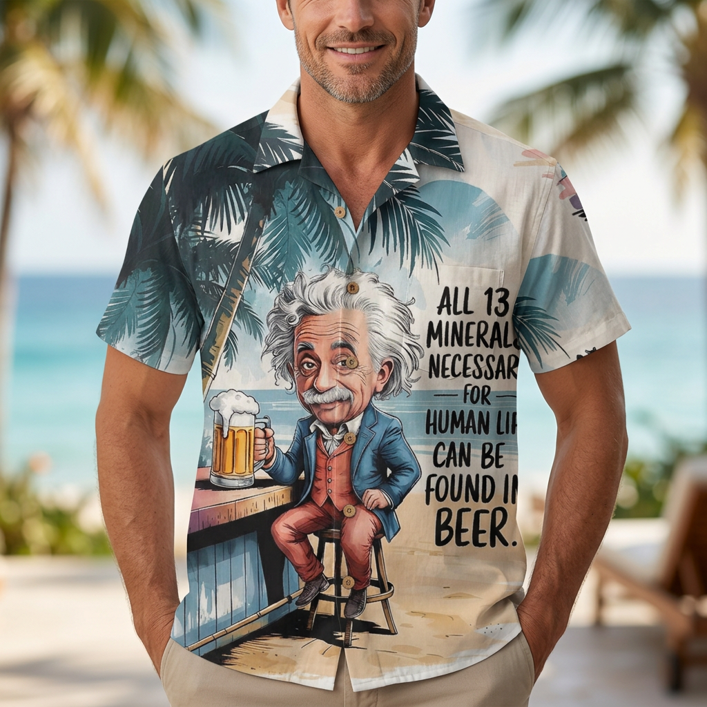 LeosWare® Men's Hawaiian Shirt Short Sleeve Button-up Breathable & Quick-Dry Aloha Seaside Elderly Ale