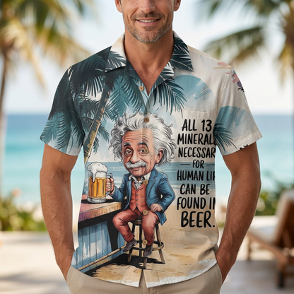 LeosWare® Men's Hawaiian Shirt Short Sleeve Button-up Breathable & Quick-Dry Aloha Seaside Elderly Ale