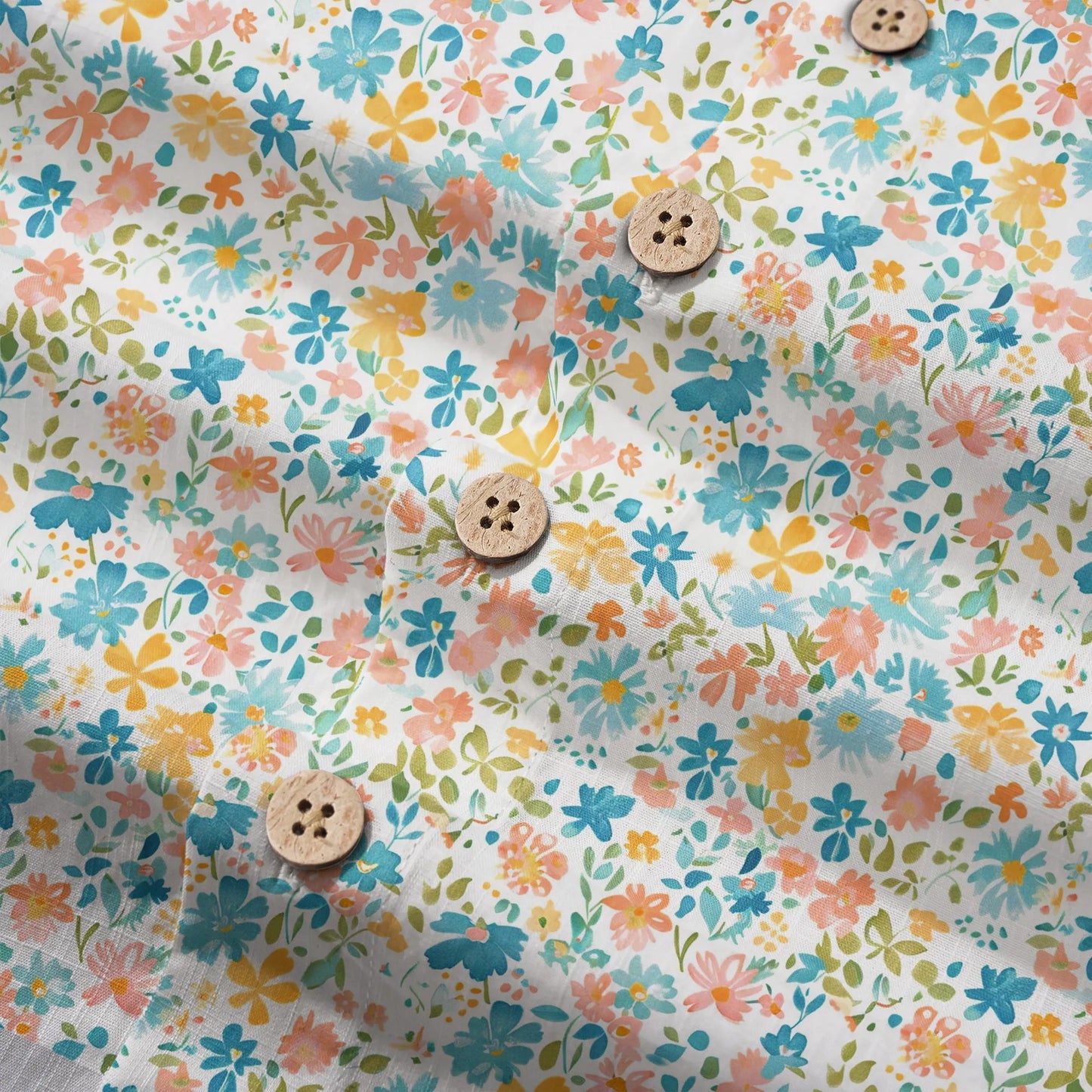 LeosWare® Flower Men's Hawaiian Shirt Short Sleeve Button-up 100% Cotton Beige Aloha Sunny Day Wildflowers