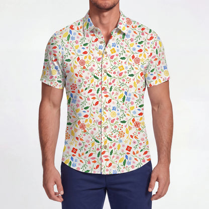 LeosWare® Men's Hawaiian Shirt Short Sleeve Button-up 100% Cotton Yellow Aloha Dream Of Fairy Blossoms