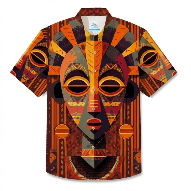 LeosWare® Men's Hawaiian Shirt Short Sleeve Button-up Breathable & Quick-Dry Aloha Totem Tiki