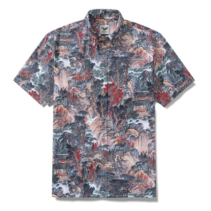 Men's Hawaiian Shirt Majesty of the Mountains Print Cotton Short Sleeve 1950s Vintage Aloha Shirt