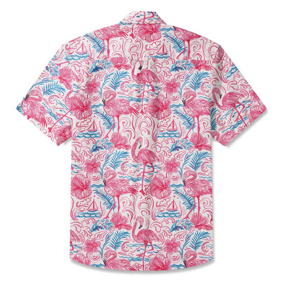 Flamingo LeosWare® Men's Hawaiian Shirt Short Sleeve Button-up 100% Cotton Aloha Coastal Whisked Powder