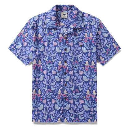 Hawaiian Shirt For Men Midnight Garden By Jill Labieniec Print Shirt Camp Collar 100% Cotton