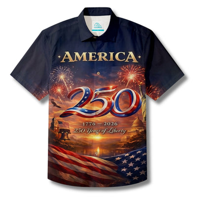 LeosWare® Men's Hawaiian Shirt Short Sleeve Button-up Breathable & Quick-Dry Aloha 250th Anniversary Celebration Of Us Independence Day