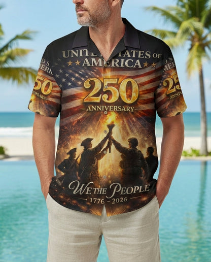 LeosWare® Men's Hawaiian Shirt Short Sleeve Button-up Breathable & Quick-Dry Aloha United States Independence Day 250th Anniversary