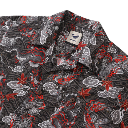 Men's Hawaiian Shirt The Dragon's Flight Print Cotton Camp Collar Short Sleeve Aloha Shirt