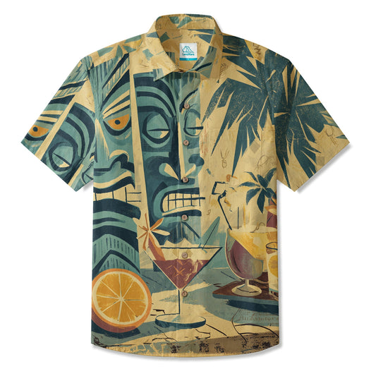 LeosWare® Men's Hawaiian Shirt Short Sleeve Button-up Breathable & Quick-Dry Aloha Tiki Nights