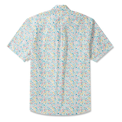 LeosWare® Flower Men's Hawaiian Shirt Short Sleeve Button-up 100% Cotton Beige Aloha Spring Whispers