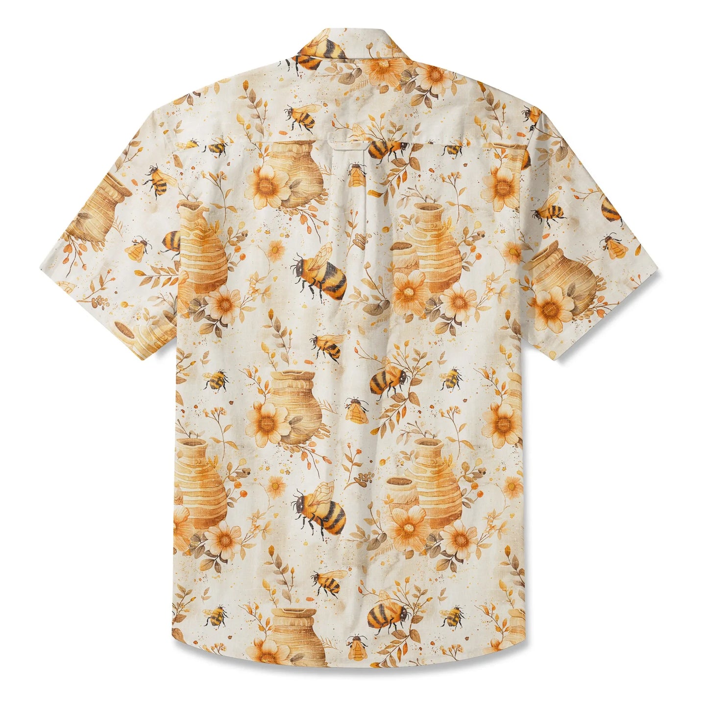 LeosWare® Men's Hawaiian Shirt Short Sleeve Button-up 100% Cotton Yellow Aloha Autumn Harvest In The Honey Garden Bee