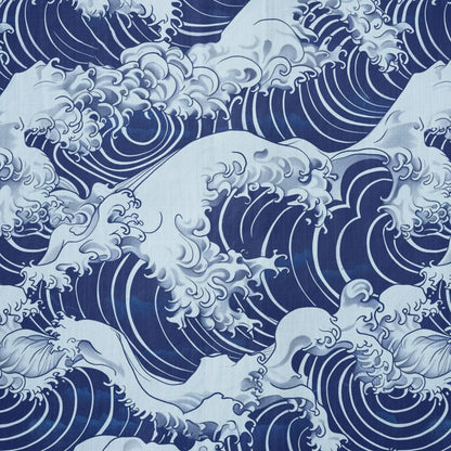 LeosWare® Men's Hawaiian Shirt Short Sleeve Button-up 100% Cotton Blue Aloha Blue Wave World