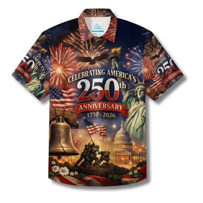 LeosWare® Men's Hawaiian Shirt Short Sleeve Button-up Breathable & Quick-Dry Aloha 250th Anniversary Celebration Of U.s. Independence Day