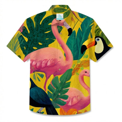 LeosWare® Men's Hawaiian Shirt Short Sleeve Button-up Breathable & Quick-Dry Aloha Wild Wings