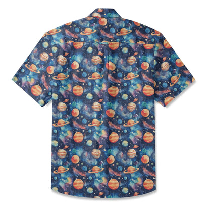LeosWare® Men's Hawaiian Shirt Short Sleeve Button-up 100% Cotton Blue Aloha Starry Journey