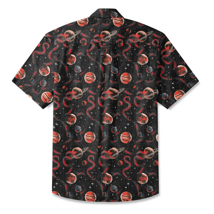 LeosWare® Men's Hawaiian Shirt Short Sleeve Button-up 100% Cotton Black Apace Aloha Crimson Celestial River