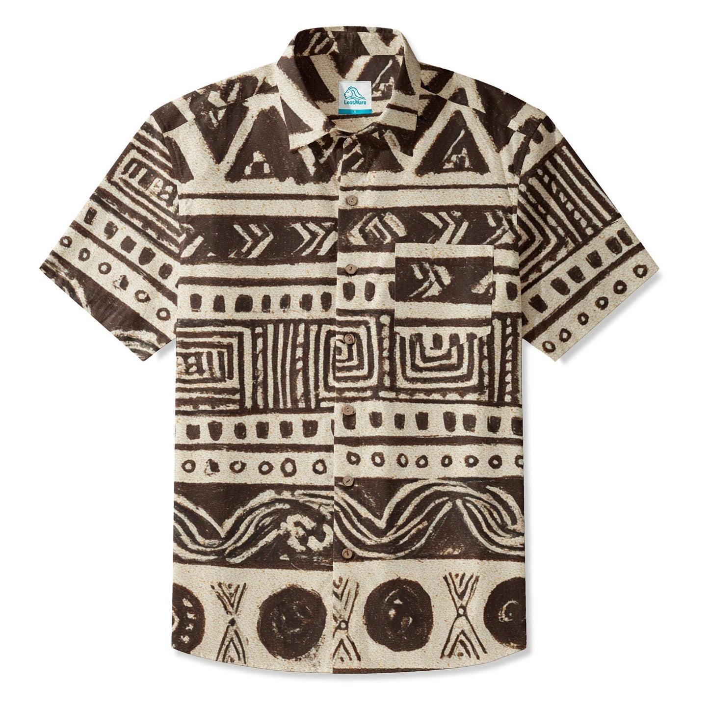 LeosWare® Men's Hawaiian Shirt Short Sleeve Button-up 95% Polyester, 5% Spandex Aloha Earth Imprints