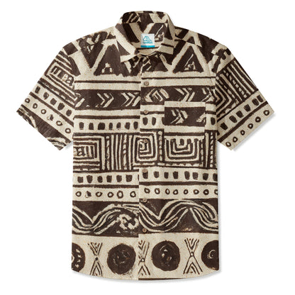 LeosWare® Men's Hawaiian Shirt Short Sleeve Button-up 95% Polyester, 5% Spandex Aloha Earth Imprints