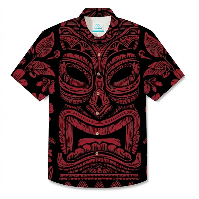 LeosWare® Men's Hawaiian Shirt Short Sleeve Button-up Breathable & Quick-Dry Aloha Totem Tiki