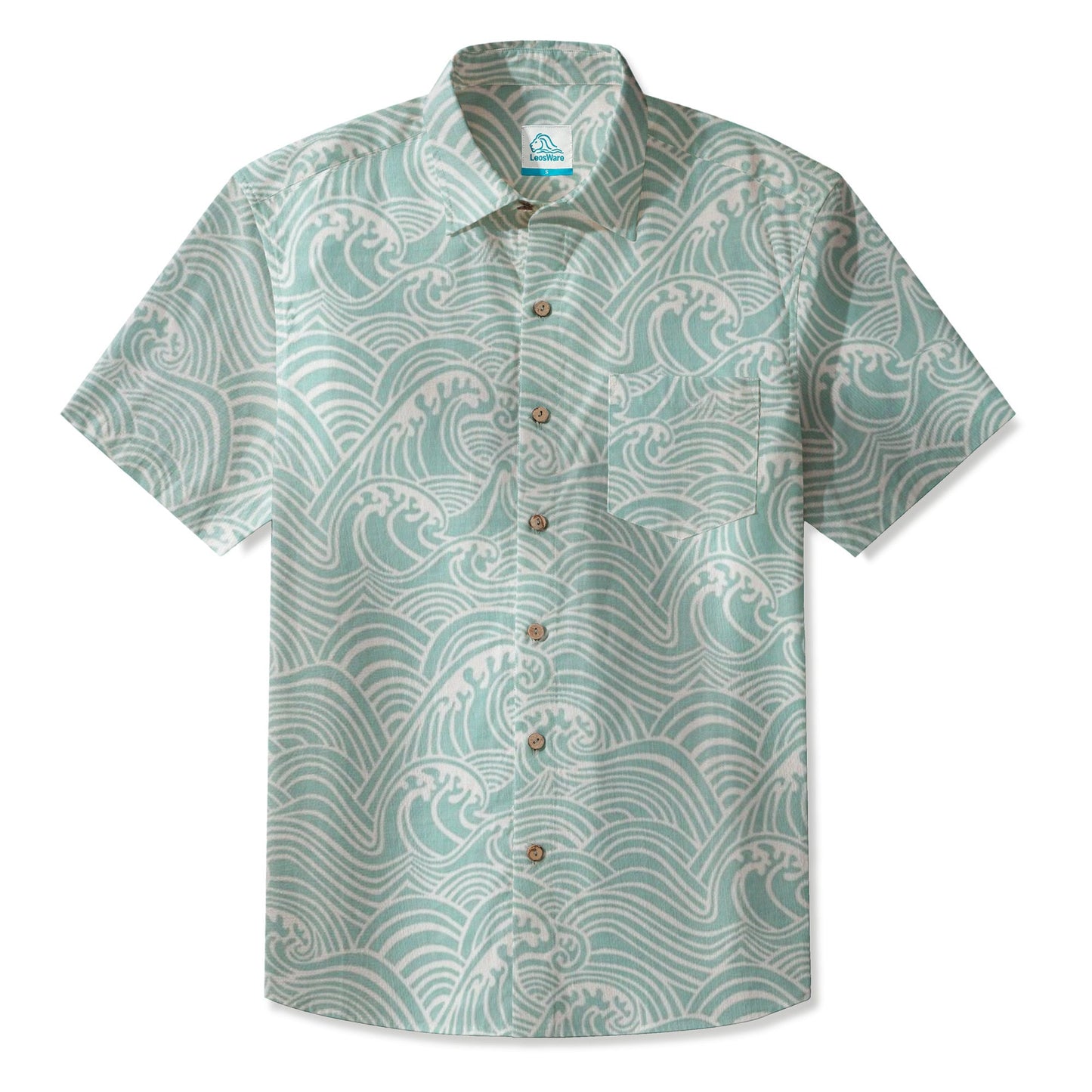 LeosWare® Men's Hawaiian Shirt Short Sleeve Button-up Breathable & Quick-Dry Aloha Wave Of The Blue Ocean