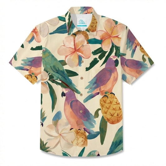 LeosWare® Men's Hawaiian Shirt Short Sleeve Button-up Breathable & Quick-Dry Aloha Spring Serenade