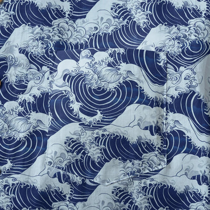 LeosWare® Men's Hawaiian Shirt Short Sleeve Button-up 100% Cotton Blue Aloha Blue Wave World