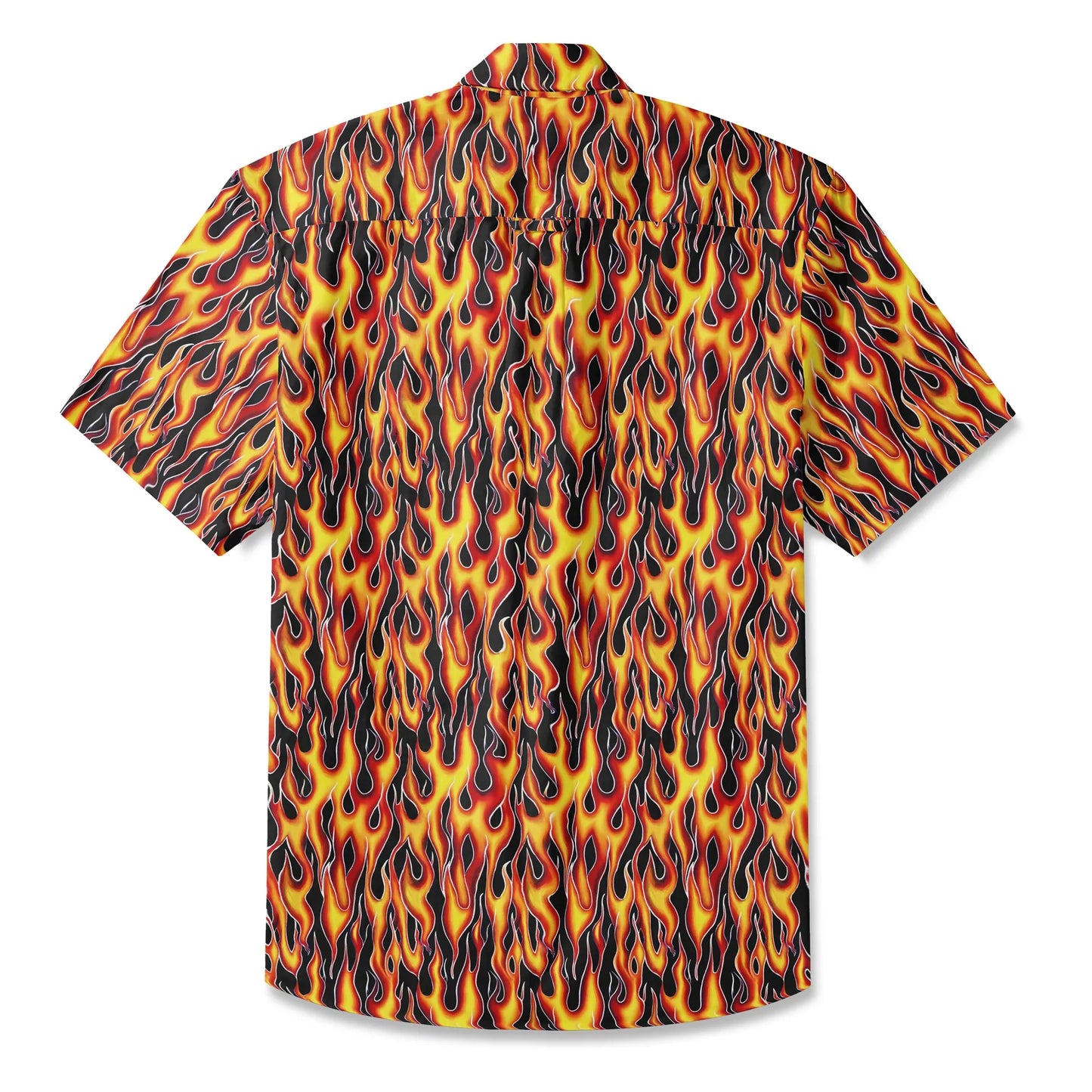 LeosWare® Flames Men's Hawaiian Shirt Short Sleeve Button-up 100% Cotton Yellow Aloha Flame Surge