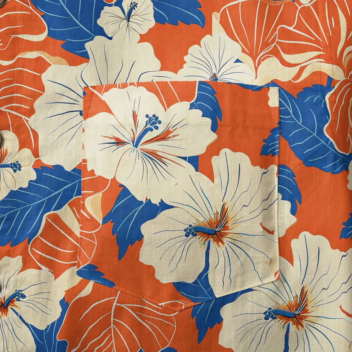 LeosWare® Men's Hawaiian Shirt Short Sleeve Button-up 100% Cotton Orange Aloha Orange Blue Hibiscus Whispers