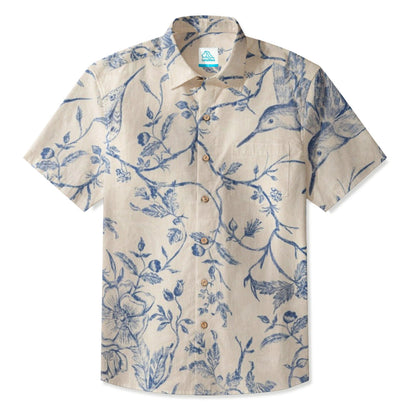 LeosWare® Men's Hawaiian Shirt Short Sleeve Button-up Breathable & Quick-Dry Aloha Garden In Blue