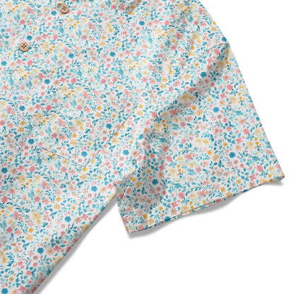 LeosWare® Flower Men's Hawaiian Shirt Short Sleeve Button-up 100% Cotton Beige Aloha Spring Whispers
