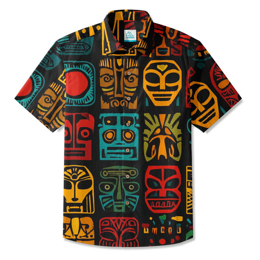 LeosWare® Men's Hawaiian Shirt Short Sleeve Button-up Breathable & Quick-Dry Aloha Tiki Bricks
