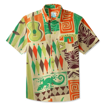 LeosWare® Men's Hawaiian Shirt Short Sleeve Button-up Breathable & Quick-Dry Aloha Tiki Surf