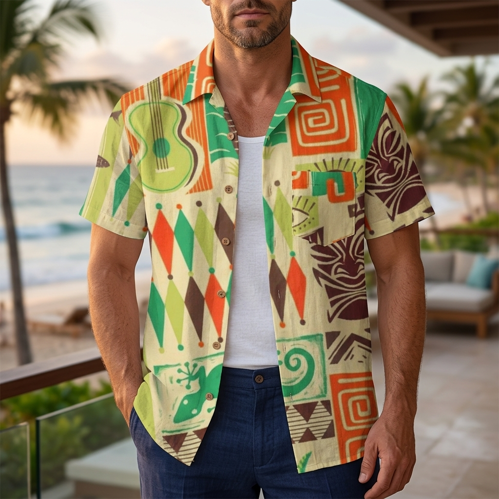 LeosWare® Men's Hawaiian Shirt Short Sleeve Button-up Breathable & Quick-Dry Aloha Tiki Surf