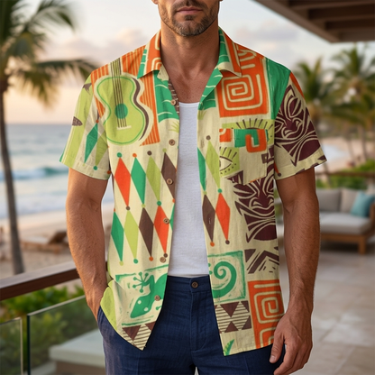 LeosWare® Men's Hawaiian Shirt Short Sleeve Button-up Breathable & Quick-Dry Aloha Tiki Surf
