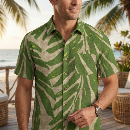 LeosWare® Men's Hawaiian Shirt Short Sleeve Button-up 95% Polyester, 5% Spandex Aloha Wild Trails