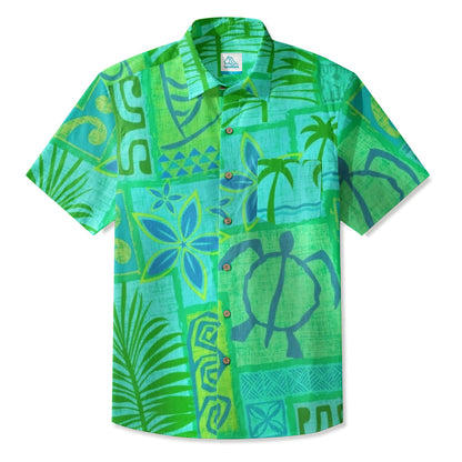 LeosWare® Men's Hawaiian Shirt Short Sleeve Button-up Breathable & Quick-Dry Aloha Tiki Mood(Ocean Blue)