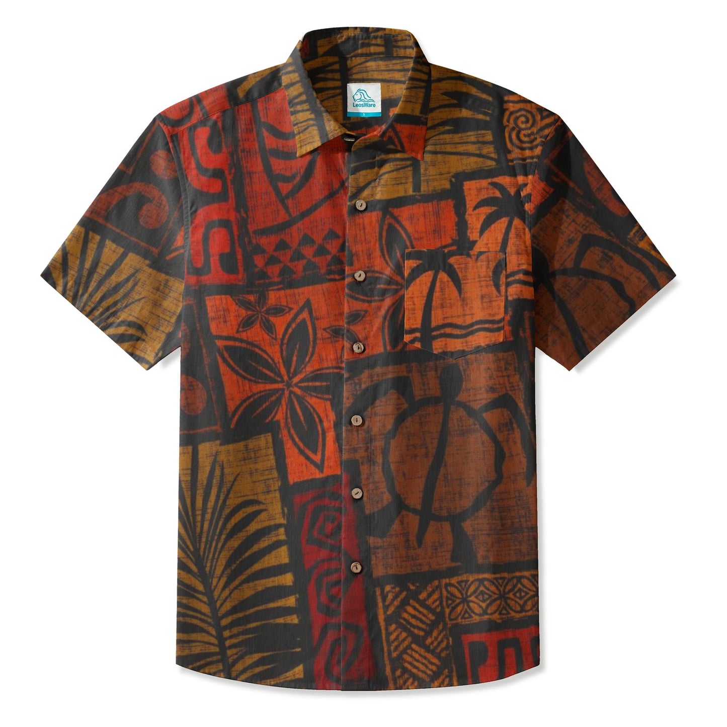 LeosWare® Men's Hawaiian Shirt Short Sleeve Button-up Breathable & Quick-Dry Aloha Tiki Mood(Midnight Blue)