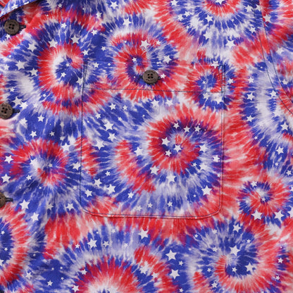 Hawaiian Shirt For Men Tie-dyed National Flag Print Shirt Camp Collar 100% Cotton
