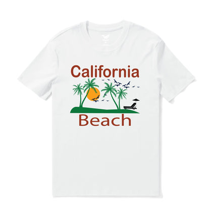 Hawaiian Tee For Men California Beach Tee Crew Neck 100% Cotton - WIHTE
