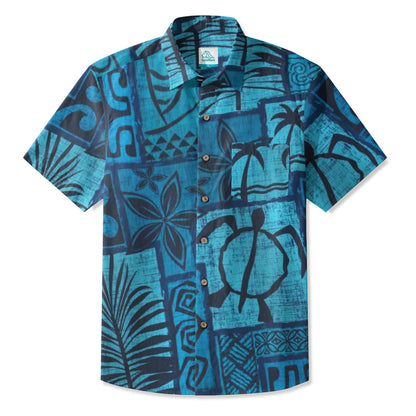 LeosWare® Men's Hawaiian Shirt Short Sleeve Button-upBreathable & Quick-Dry Aloha Tiki Mood(Royal Purple)
