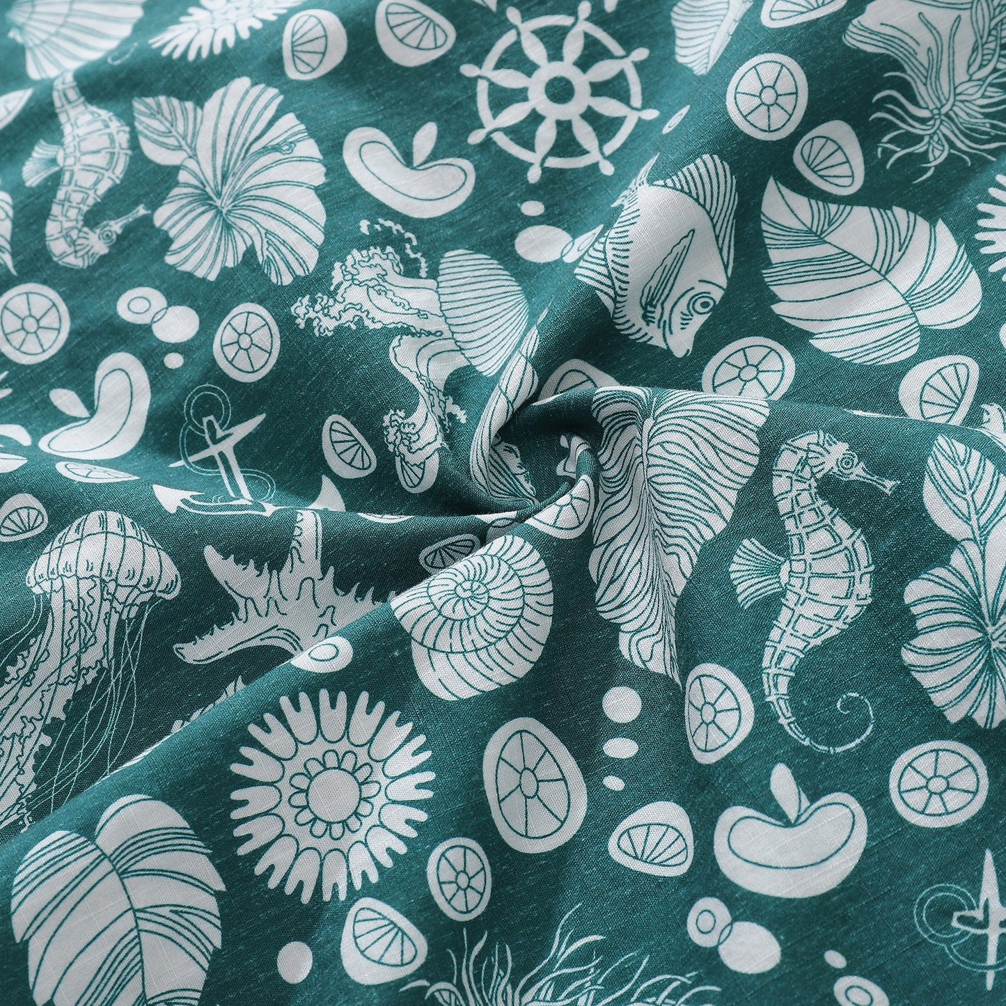 Men's Hawaiian Shirt Seabed strolling Print Cotton Button-down Short Sleeve Aloha Shirt