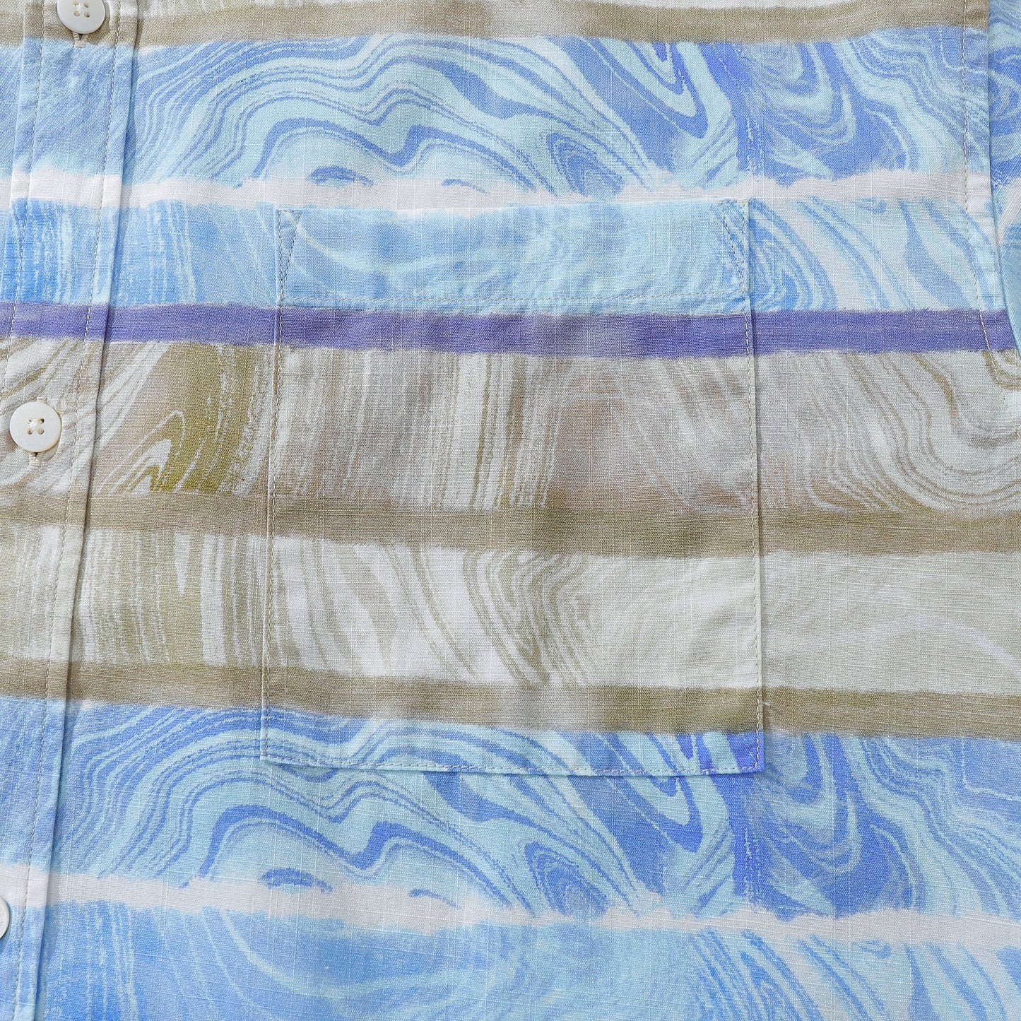 Men's Horizontal Stripe Shirt Blue Waves Print Casual Short Sleeve Button Down