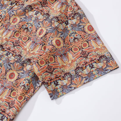 Men's Hawaiian Shirt Mystical Garden Print Cotton 1940s Vintage Short Sleeve Aloha Shirt