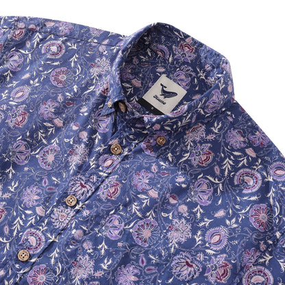 Men's Hawaiian Shirt Mystic Flowers Print Cotton Button-down Short Sleeve Aloha Shirt