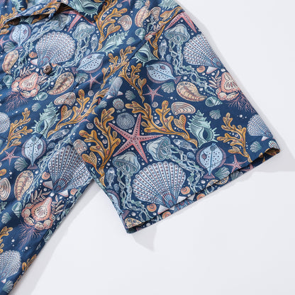 Hawaiian Shirt For Men Deep Sea Damask By Rebecca Elfast Shirt Camp Collar 100% Cotton