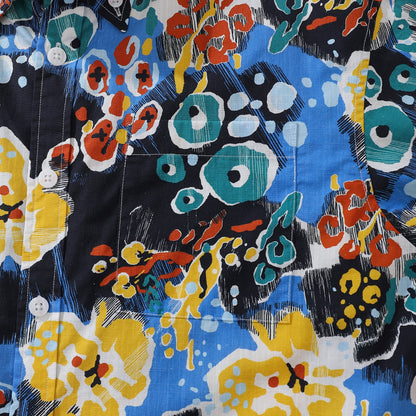Men's Hawaiian Shirt Blue Coral Reef Print Cotton Button-down Short Sleeve Aloha Shirt